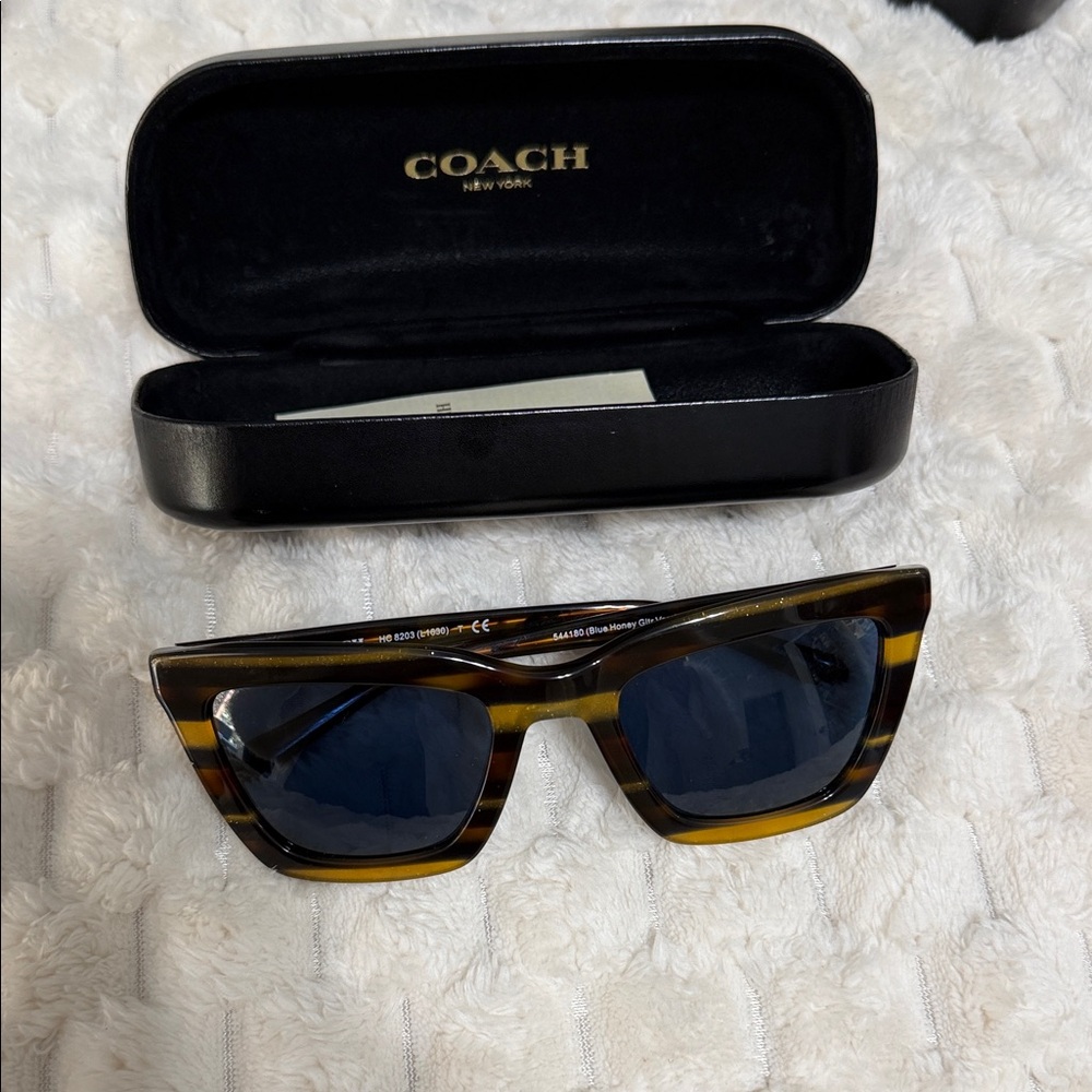 Coach Tortoiseshell Square Sunglasses with Dark Blue Lenses
